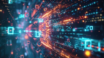 Abstract digital shape or line of technological cyber style particle design connect in surreal electric style shape designing. High tech scene express mysterious pattern perfect for wallpaper. AIG53.