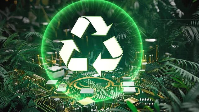 recycle symbol technology on green background