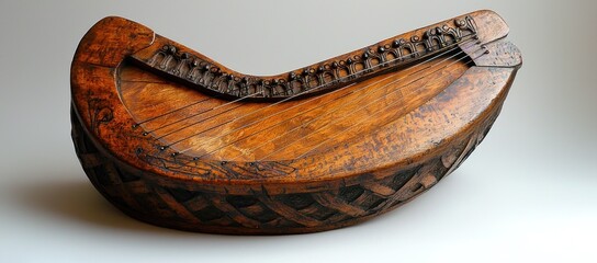 Antique wooden bowed stringed musical instrument with intricate carvings.