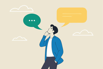 Second opinion, suggestion or advice to consider, reason or logical thinking, information to make decision or judgement concept, businessman think from listening to second opinion and make decision.