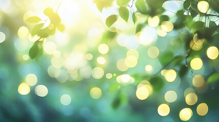 Obraz premium Nature bokeh lights green leaves abstract dreamy soft focus wallpaper