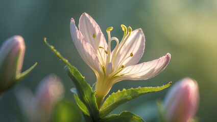 Fototapeta premium Close-up of delicate, pink-tinged flower with soft petals in natural light