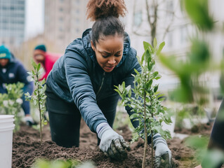 Environmental activists engage in urban tree planting to enhance green spaces and promote sustainability initiatives