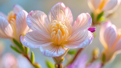 Fototapeta premium Close-up of delicate, striped pink and yellow flower blossoms