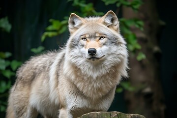 Obraz premium Majestic Wolf in Forest Setting.