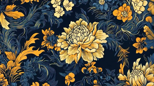 Floral Damask Pattern on Dark Background