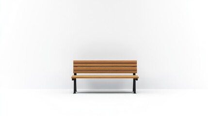 Minimalist park bench against a bright white wall for urban lifestyle imagery