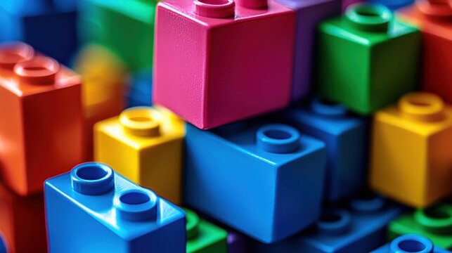 Vibrant assortment of interlocking building blocks creating playful composition