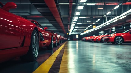 Car production line with cars on the factory floor, wide-angle lens, 24mm f/8, high-resolution photography.