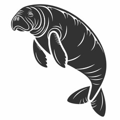 Manatee black silhouette icon vector