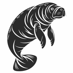 Manatee black silhouette icon vector