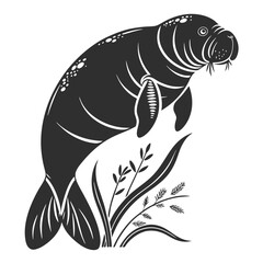 Manatee black silhouette icon vector