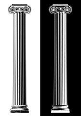 Ionic order column. Black and white sketch style