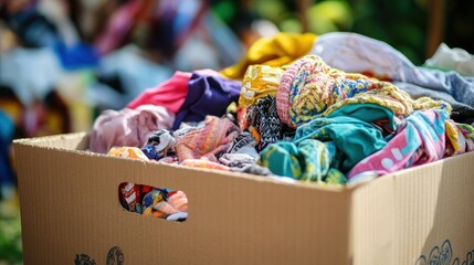 Donation Box Overflowing with Textiles: A Call for Second Chances and Charity