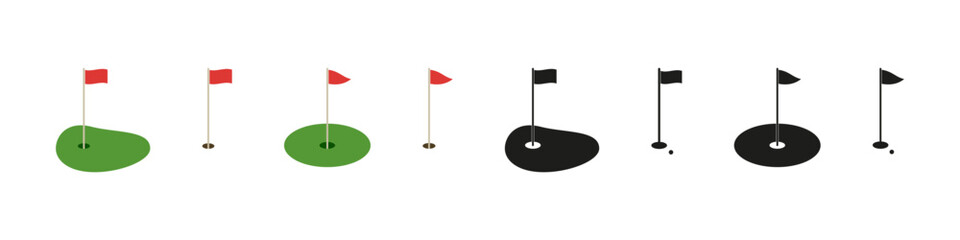 Golf icon. Golf sign vector set. Green field hole with flag. Golfing championship. Logo of golf club.