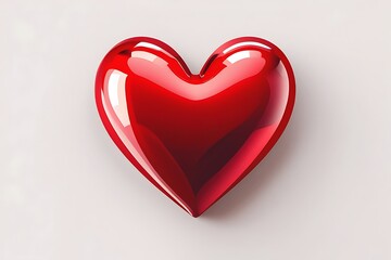 A vibrant, glossy red heart symbolizing passionate love and heartfelt affection against a simple, neutral background.