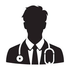 Silhouette Doctor with Stethoscope Vector Illustration Professional Medical