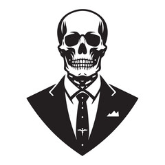 Silhouette Businessman Skeleton in Suit Tie Vector Illustration