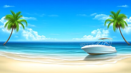 Obraz premium Tropical Beach Scene with Luxury Motorboat