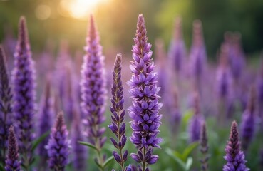 Obraz premium Close-up photo vibrant purple hyssop flower blossoms in full bloom. Floral photo for prints, design. Purple flowers blooming, green leaves, nature, macro, summer, spring beauty, garden.