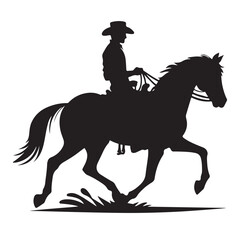 Cowboy Silhouette Riding Horse on Water Western Lifestyle Illustration