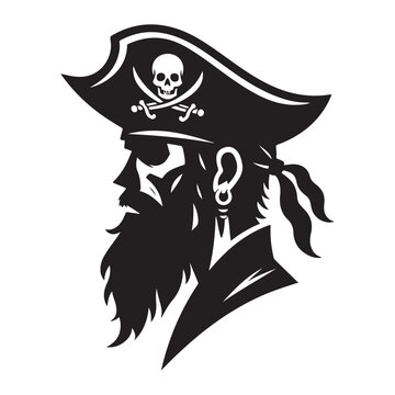recommend clip art: Silhouette of Pirate with Skull and Crossbones Hat Vector Illustration