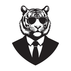 Dapper Tiger in Suit with Sunglasses Creative Vector Design
