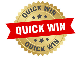 quick win. quick win round red and gold label isolated on transparent background