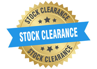 stock clearance. stock clearance round blue and gold label isolated on transparent background