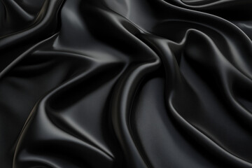 Fototapeta premium Dark Draped Fabric, Smooth Black Textile, Elegant Silk Texture