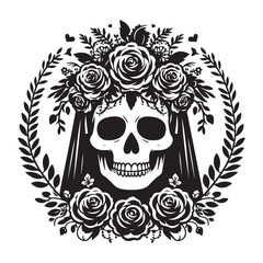 Day of the Dead Skull Floral Wreath Vector Illustration Celebration