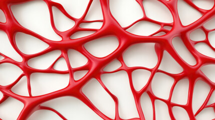 Red blood vessels are growing and branching out on a white background, creating a network of arteries and veins symbolizing the circulatory system