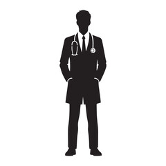 Silhouette Doctor Silhouette Wearing Stethoscope Vector Symbolizes Healthcare