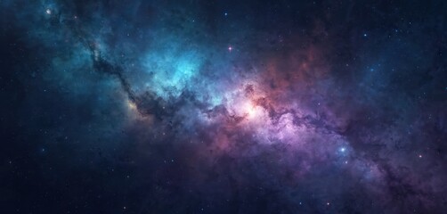 Naklejka premium Cosmic illustration featuring vibrant star field background. Starry night sky, outer space background texture with colorful galaxies. Deep space scene with stars, nebula, galaxy, cosmic dust, nebula,