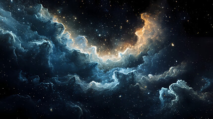 Fototapeta premium Cosmic ripples creating stellar patterns outer space digital artwork dark environment abstract viewpoint. Celestial Ripples. Illustration