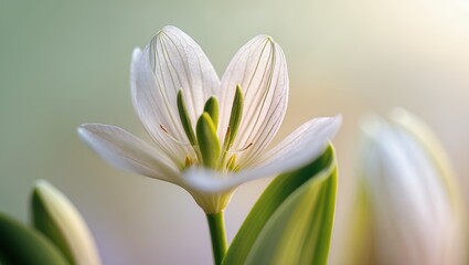 Obraz premium Close-up shot of a delicate white flower, petals open, vibrant, natural light