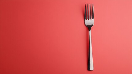 Silver fork on a vibrant coral background, top-down view, minimalist