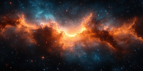 Fototapeta premium Majestic cosmic cloud illuminated by vibrant orange and blue hues in deep space during a stellar formation event