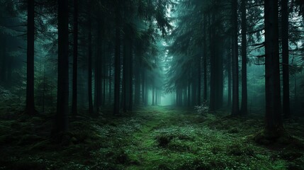 Fototapeta premium Dark Forest Wallpaper: A Mysterious and Enchanting Nature Escape