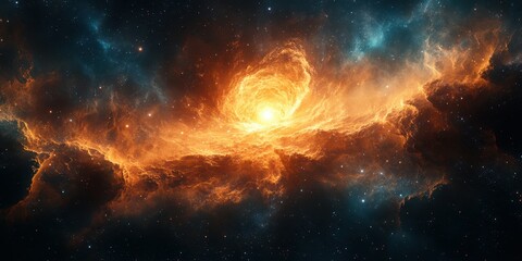 Fototapeta premium Vibrant cosmic nebula illuminated by a radiant star in deep space