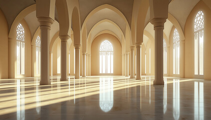 Sunlit Islamic Architecture Columns, Arches, and Intricate Windows