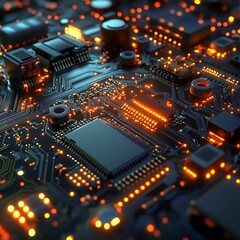 Fototapeta premium High-tech circuit board with glowing components (2)