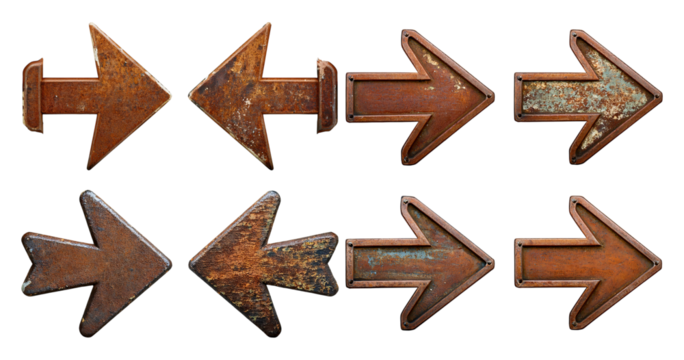 Vintage Rusty Arrows Sign Directional Cues for Creative Projects, PNG bundle collection, Isolated on Transparent Background