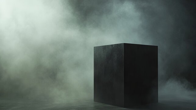 Dark Smoky Scene with a Mysterious Black Cube: An Enigmatic Atmosphere