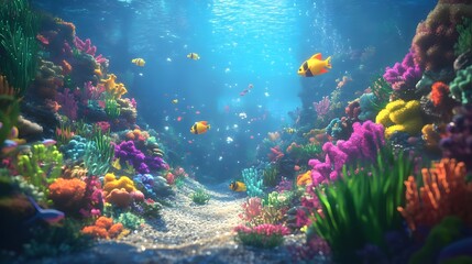 Obraz premium Underwater Paradise: Dive into a vibrant underwater world teeming with life, showcasing a dazzling coral reef bursting with color and exotic fish, promising an enchanting journey beneath the waves.