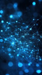 Bright blue abstract network design with glowing dots and connections illustrating data flow