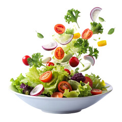 Falling salad isolated on transparent background  
