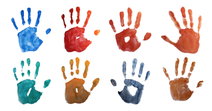 Colorful Handprints Art for Creative and Educational Projects, PNG bundle collection, Isolated on Transparent Background
