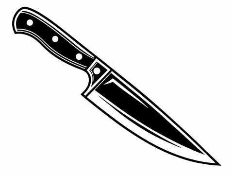 Compact chef knife vector illustration with detailed handle and balanced blade in black and white format

