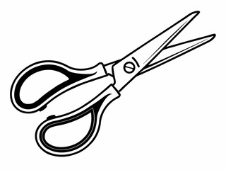 Vector illustration of standard craft scissors in black and white with ergonomic handle and sharp blades

